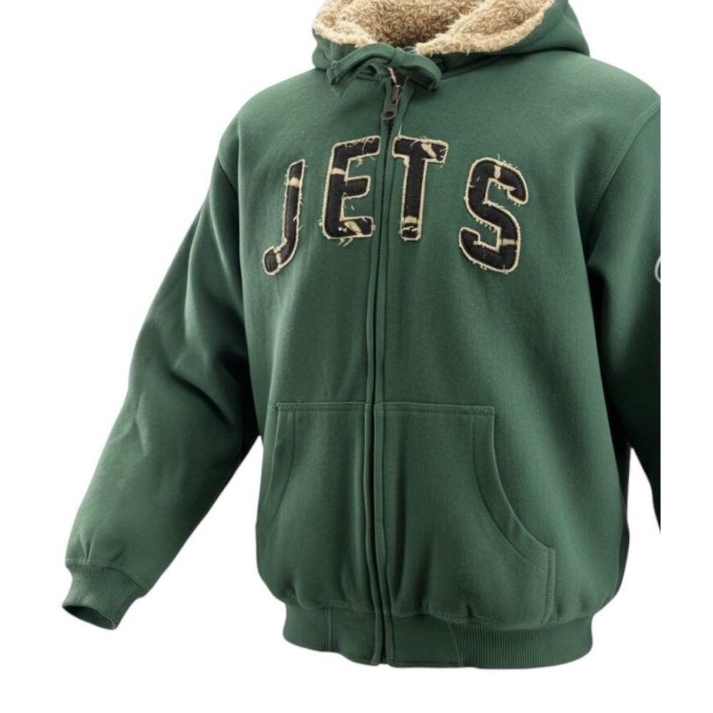 NFL New York Jets Mens Green Sherpa Lined Full Zip Hoodie Sweatshirt Medium
